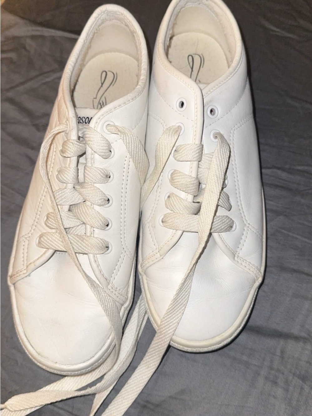 AEROSOLES White Leather Lace-Up Sneakers with Red Logo Detail